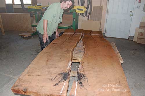 Earl with raw mesquite slabs for this unique live edge table